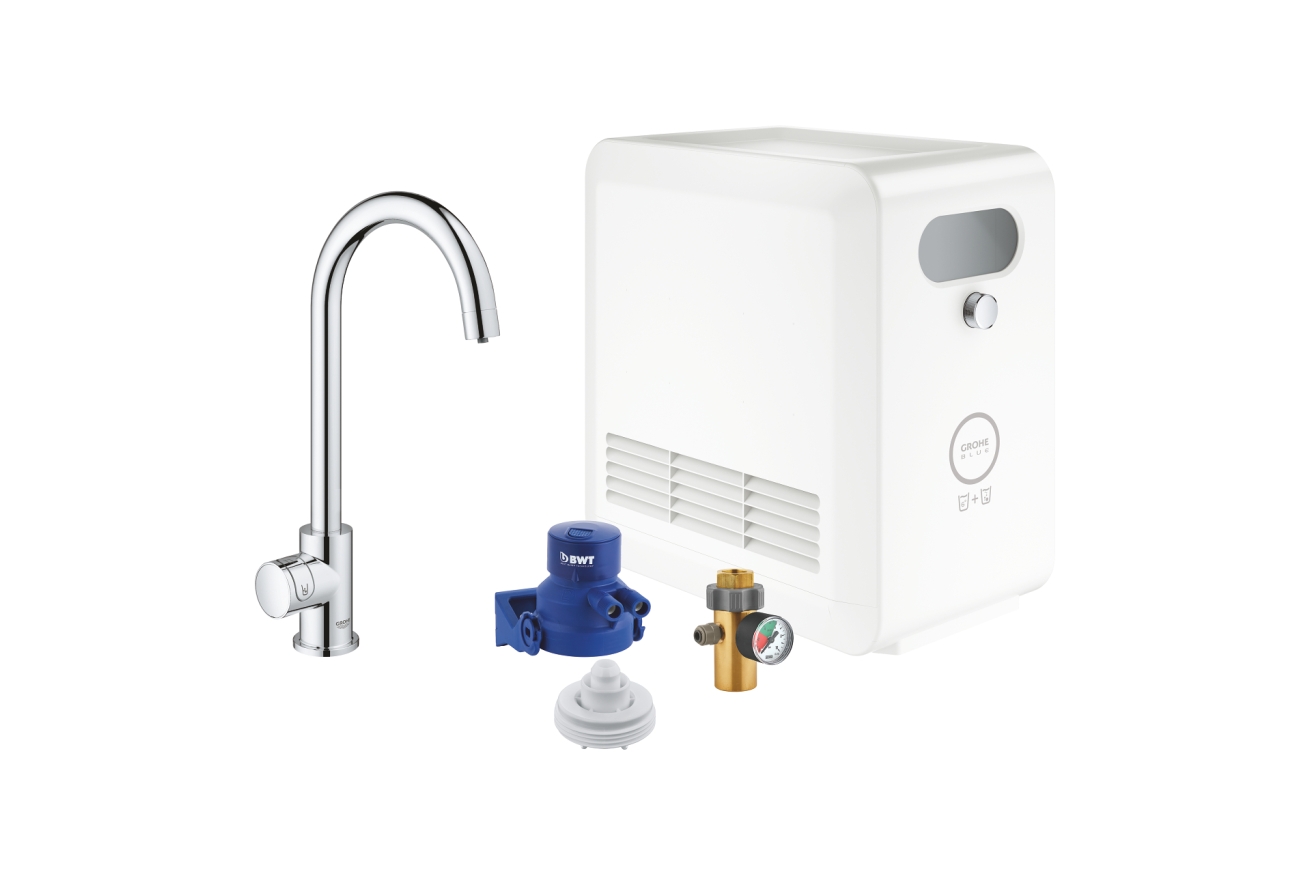 Кран для кухонной мойки GROHE Blue Professional Mono с функцией фильтрации, с системой охлаждения и газирования воды, Wi-Fi, хром (31302002)