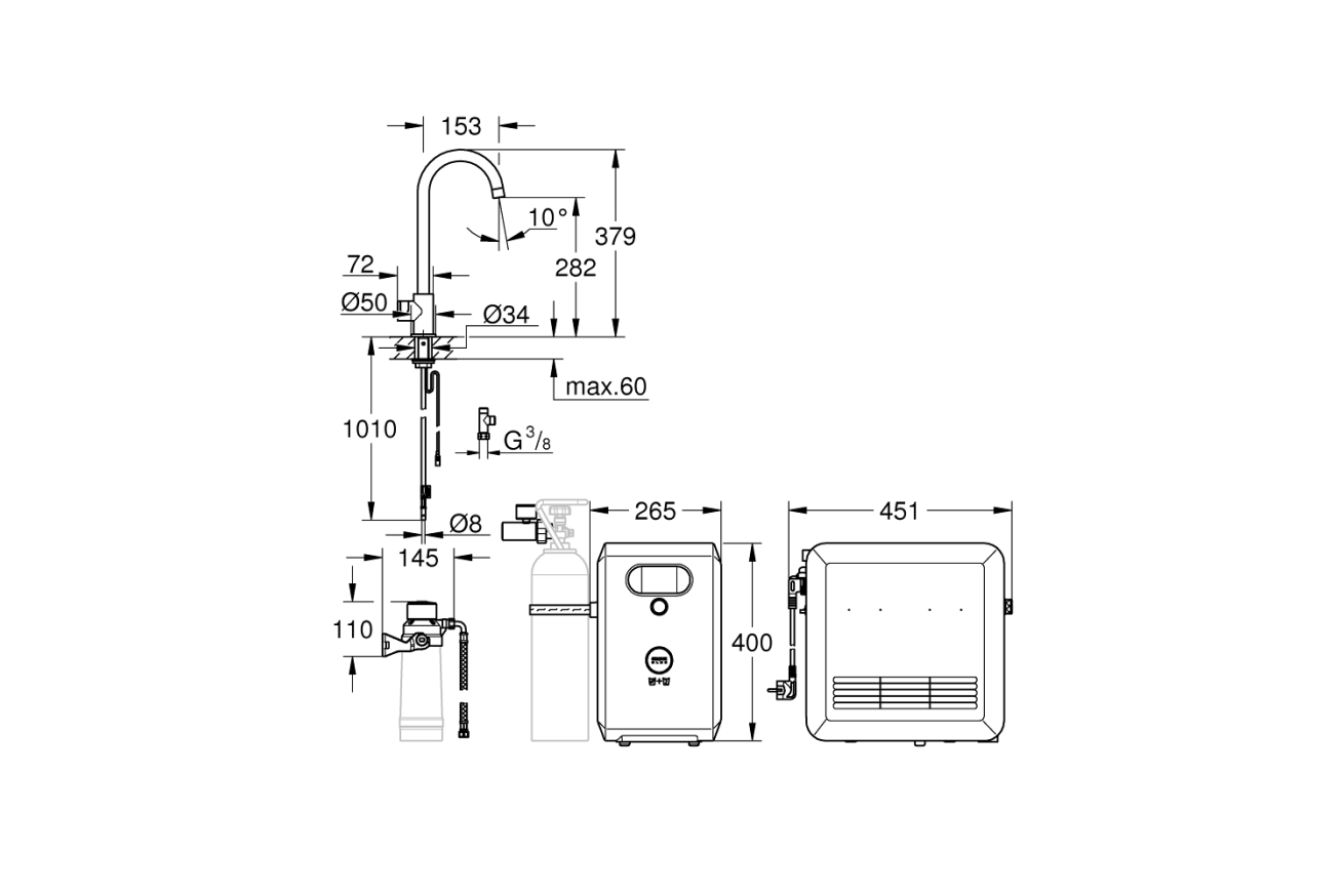Кран для кухонной мойки GROHE Blue Professional Mono с функцией фильтрации, с системой охлаждения и газирования воды, Wi-Fi, хром (31302002)