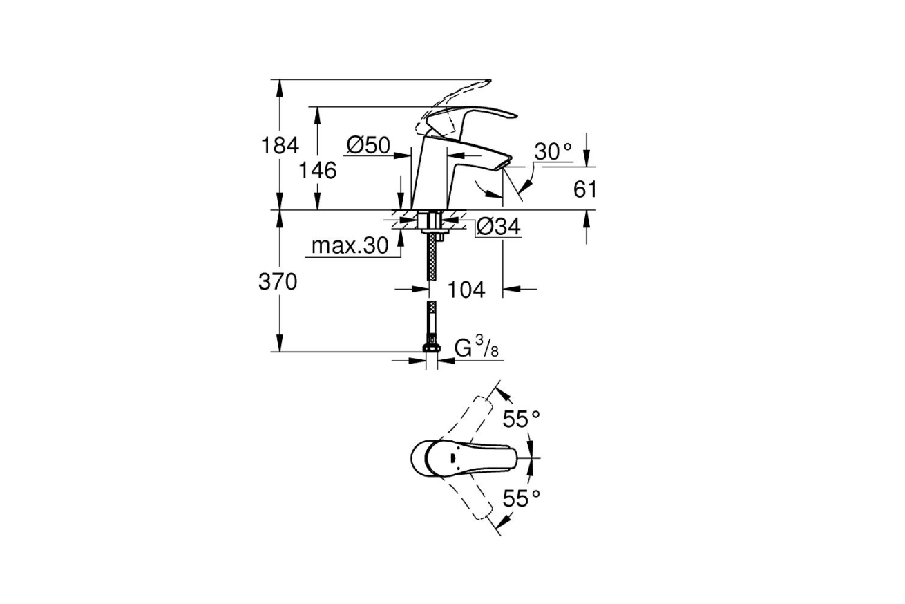 Смеситель для раковины GROHE Eurosmart, S-size, хром (32467002)