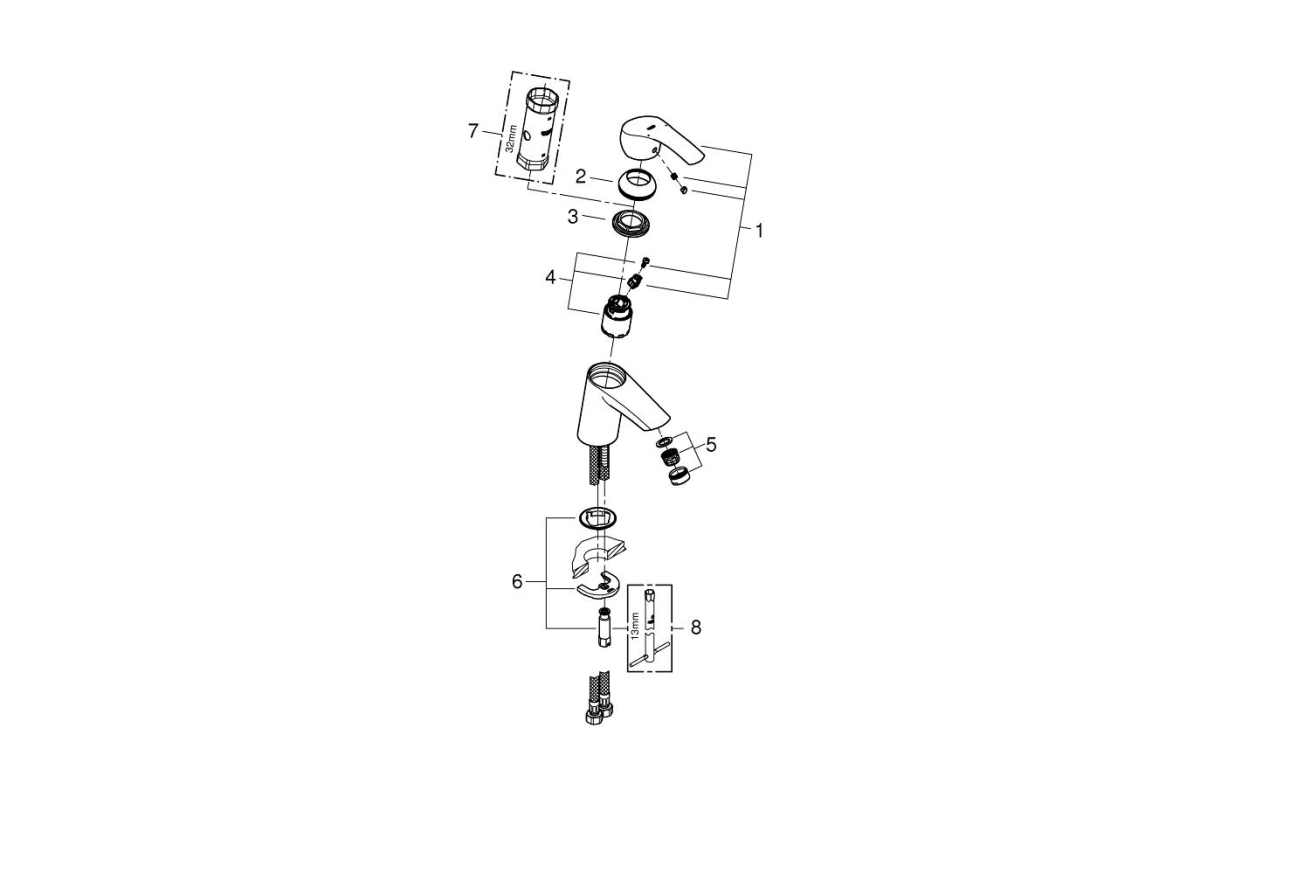Смеситель для раковины GROHE Eurosmart, S-size, хром (32467002)