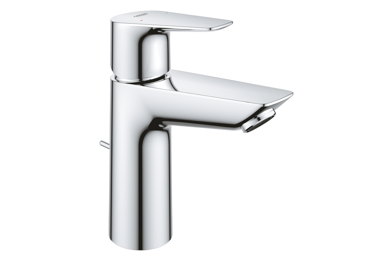 Смеситель для раковины GROHE BauEdge с ограничителем температуры и рычажным донным клапаном, M-Size, хром (23758001)