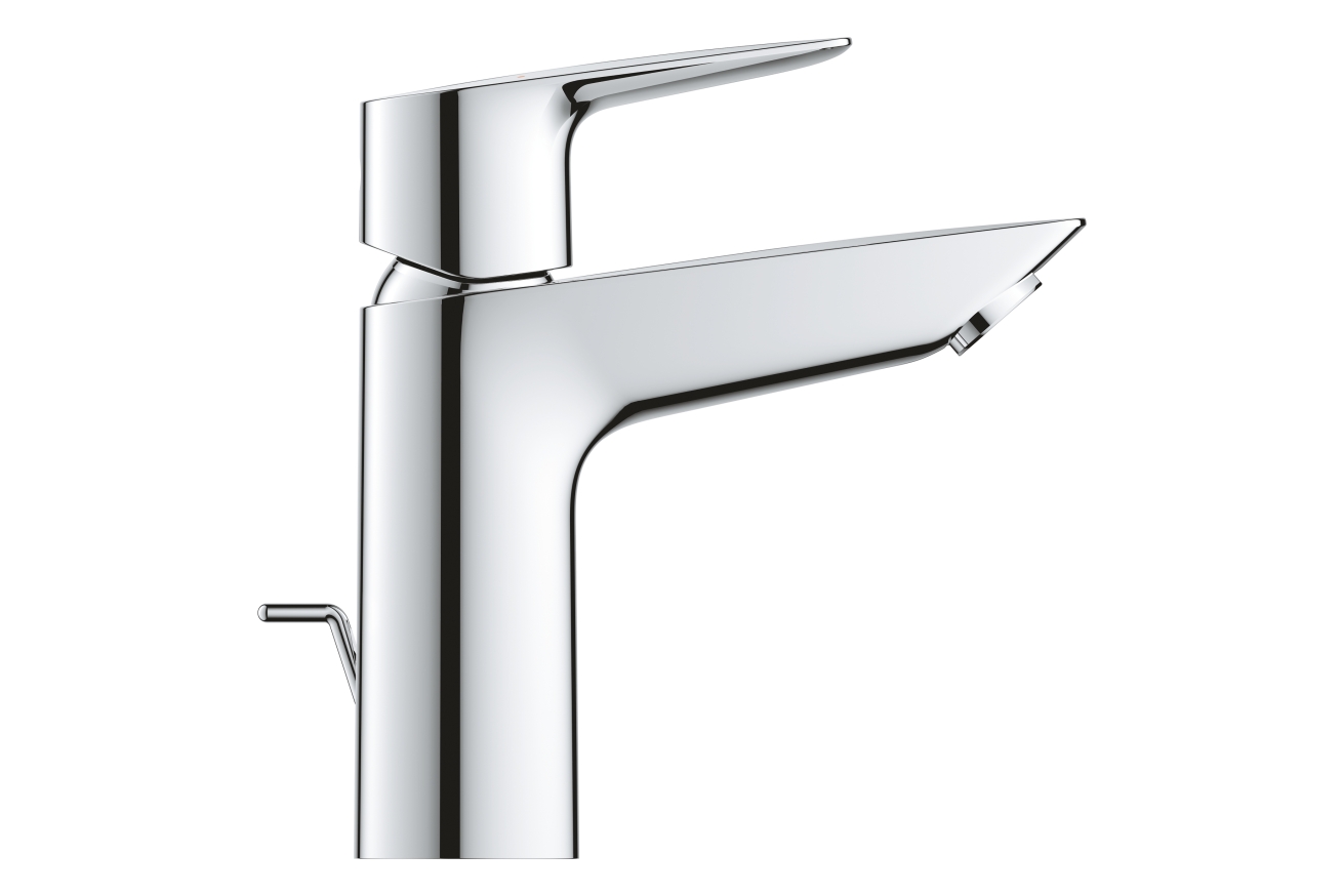 Смеситель для раковины GROHE BauEdge с ограничителем температуры и рычажным донным клапаном, M-Size, хром (23758001)