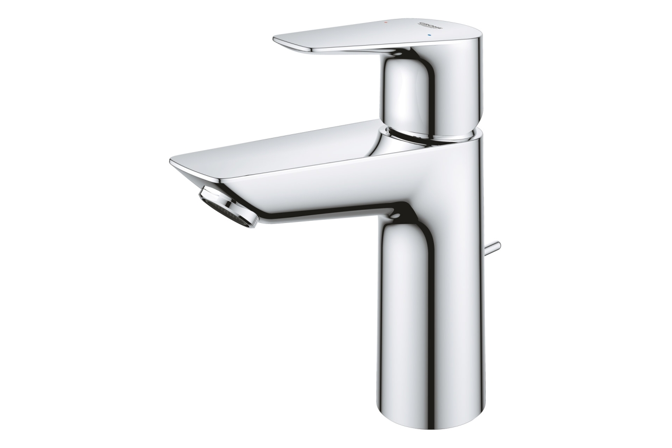 Смеситель для раковины GROHE BauEdge с ограничителем температуры и рычажным донным клапаном, M-Size, хром (23758001)