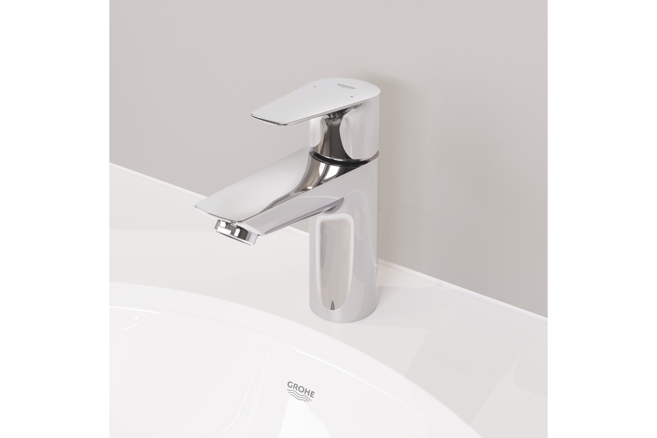 Смеситель для раковины GROHE BauEdge с ограничителем температуры и рычажным донным клапаном, M-Size, хром (23758001)