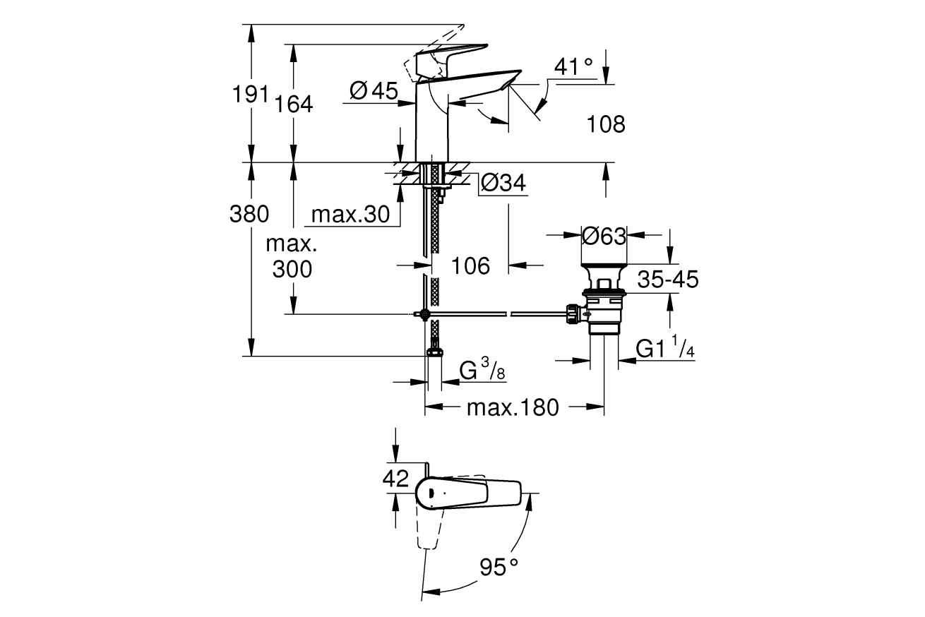 Смеситель для раковины GROHE BauEdge, M-size, хром (23759001)