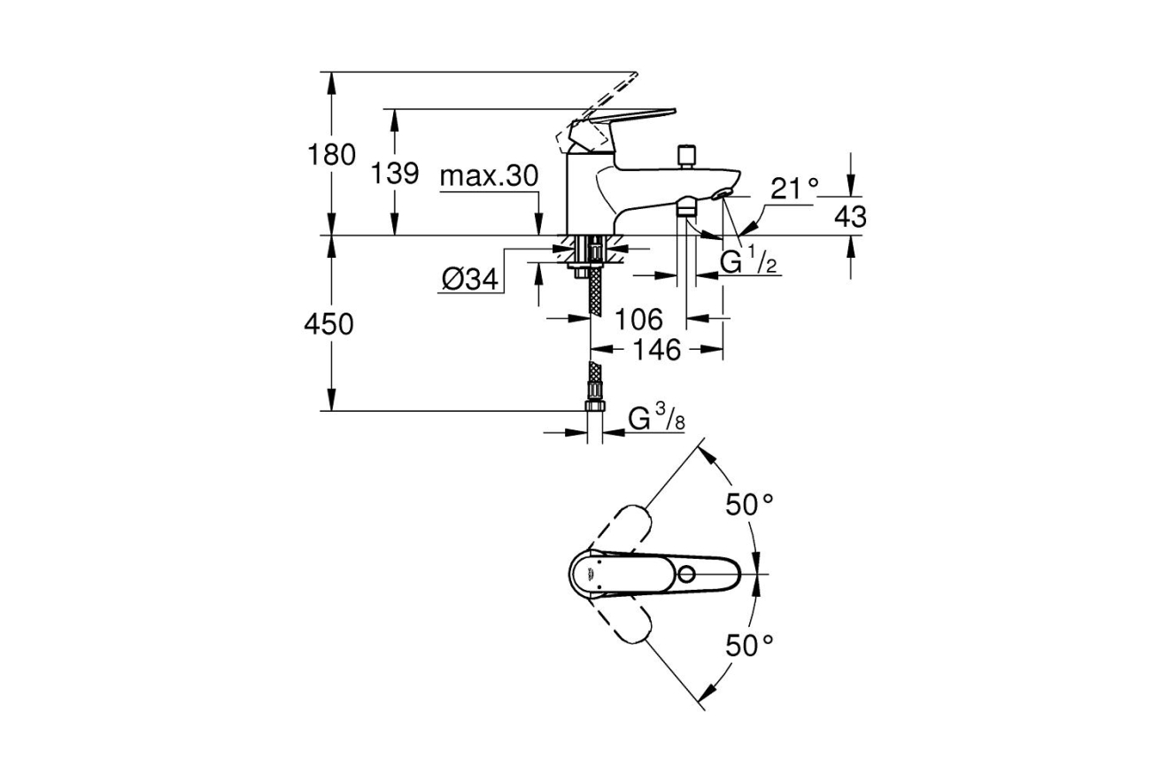 Смеситель для ванны GROHE BauEdge, хром (23562000)