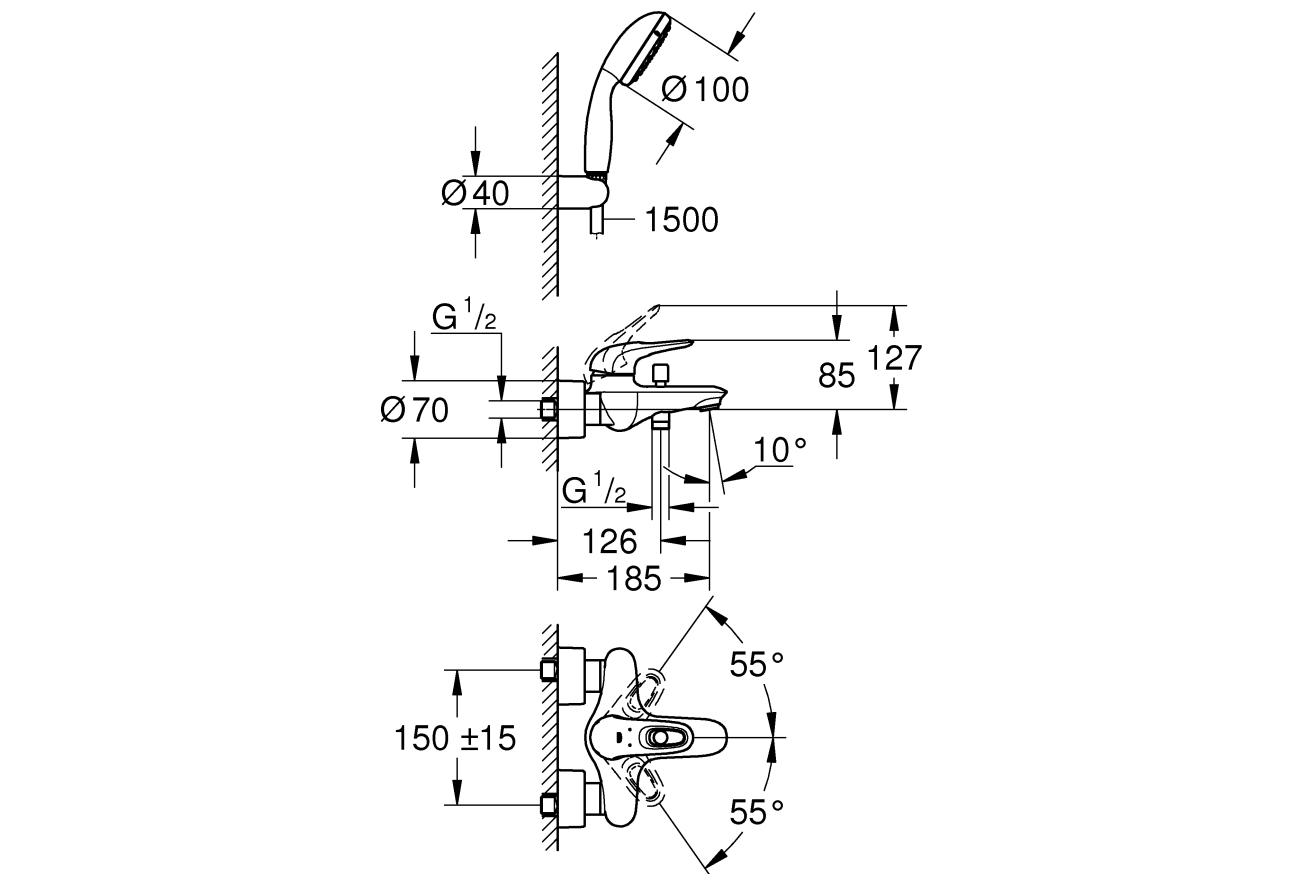 Смеситель для ванны GROHE Eurostyle, хром (3359230A)