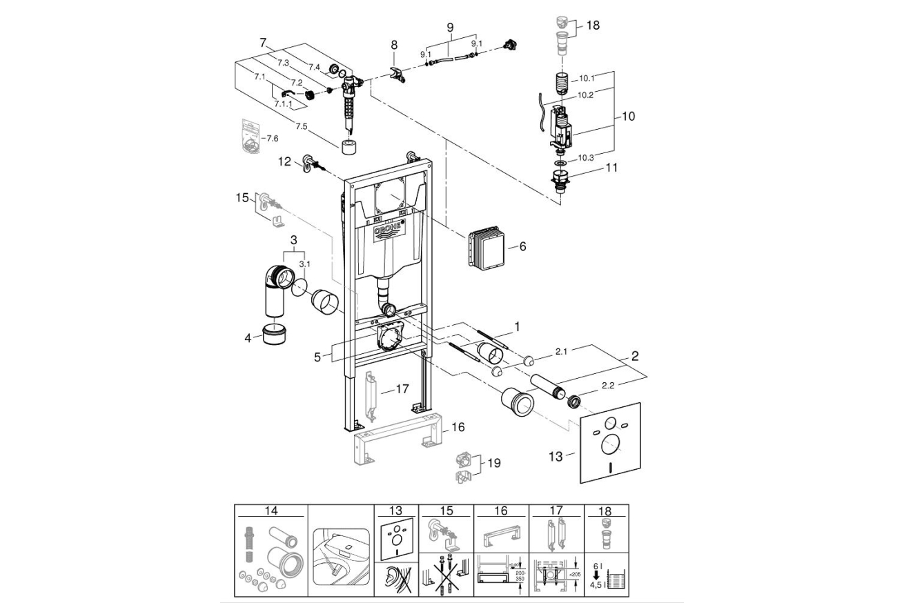 Система инсталляции для унитаза, GROHE Rapid SL 4 в 1 (38539001)
