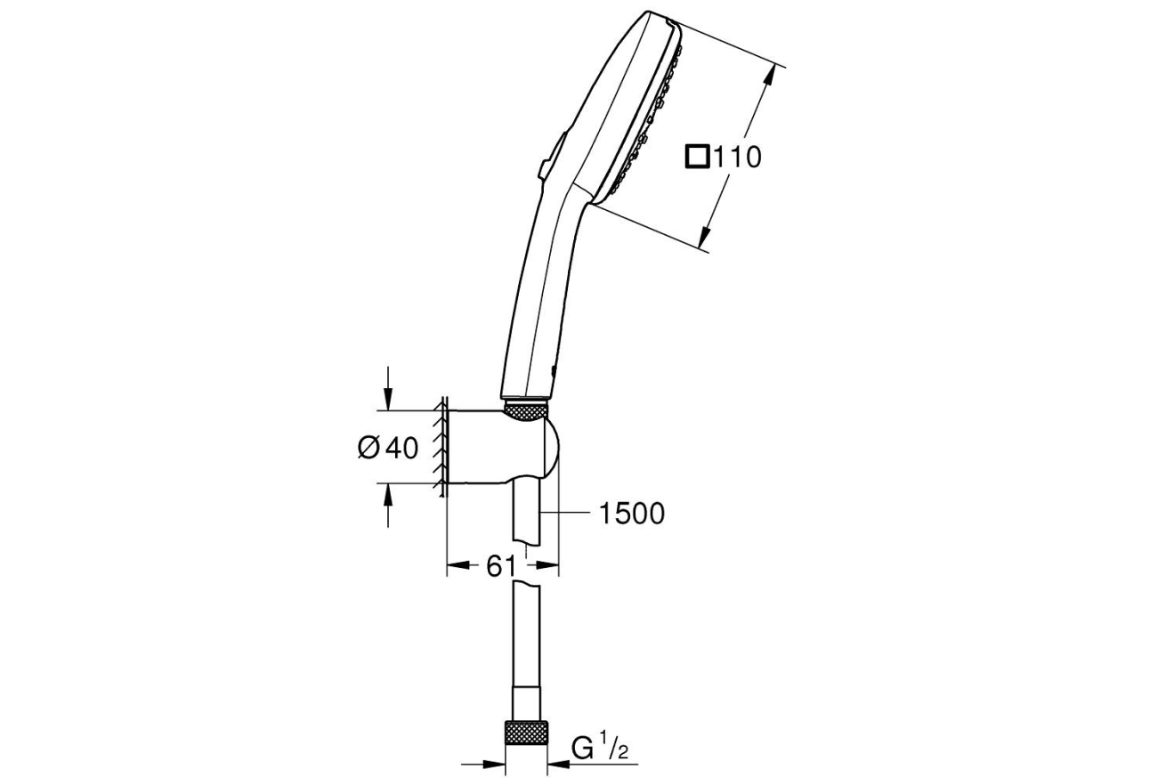 Душевой набор GROHE Tempesta Cube 110, 3 режима, 1500 мм, 7,4 л/мин, хром (27588003)