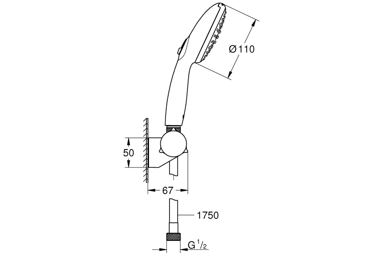 Душевой набор GROHE Tempesta 110, 2 режима, 1750 мм, 7,4 л/мин, хром (27601003)