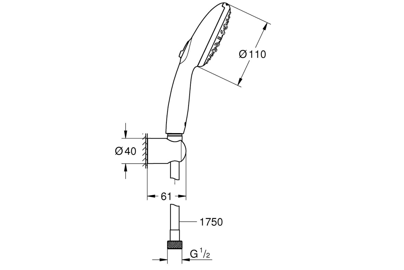 Душевой набор GROHE Tempesta 110, 3 режима, 1750 мм, 13,5 л/мин, хром (27849003)