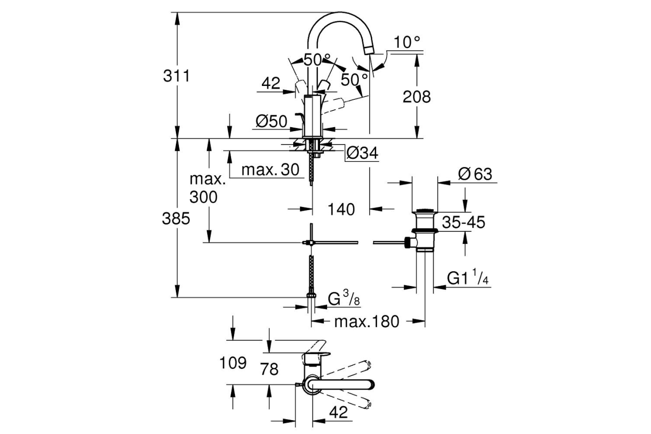 Смеситель для раковины GROHE Eurosmart, L-size, хром (23537003)
