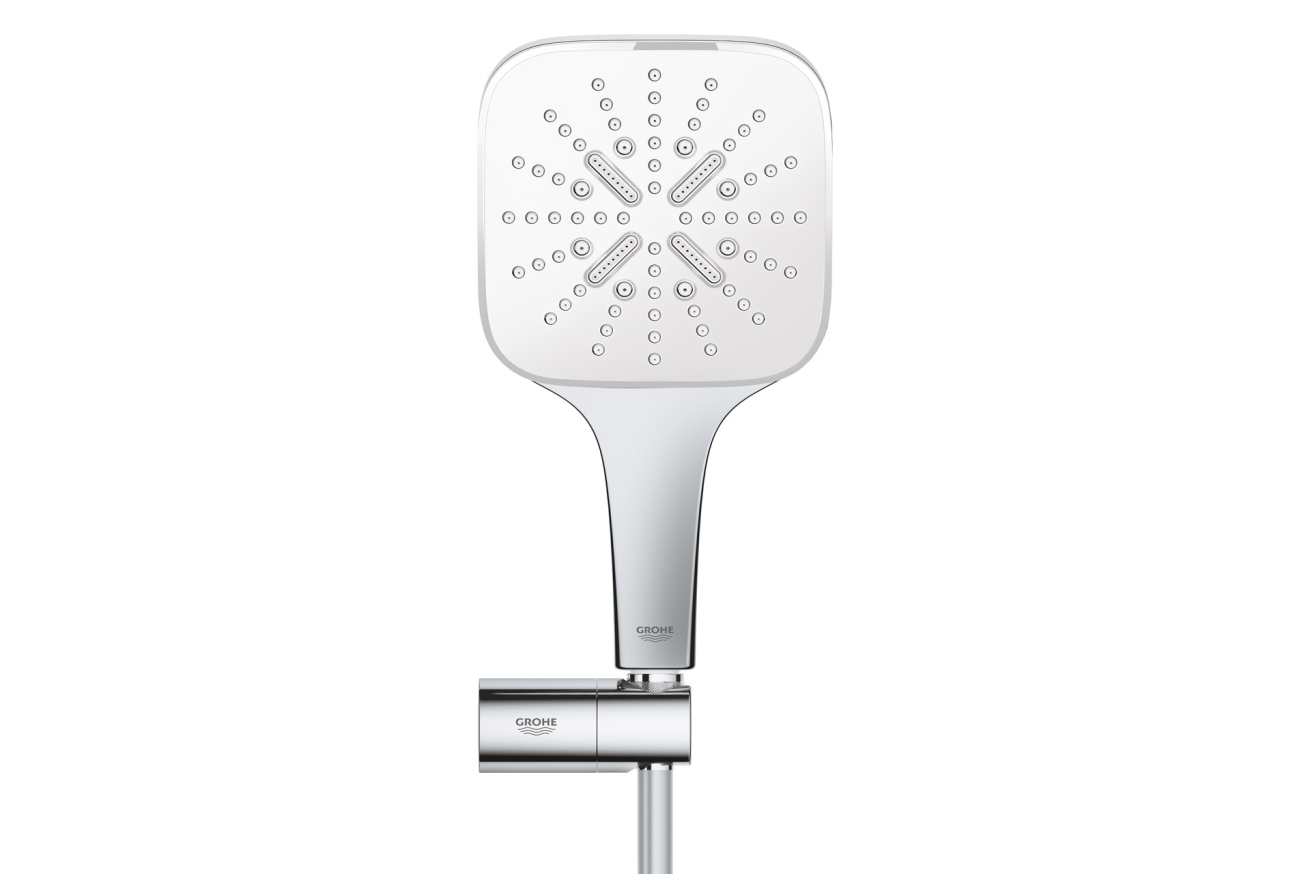Душевой набор GROHE Rainshower SmartActive 130 Cube, 3 режима, 1500 мм, 9,5 л/мин, белая луна (26588LS0)