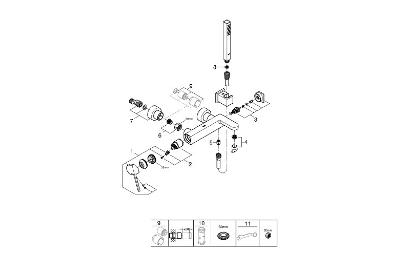 Смеситель для ванны GROHE Plus с душевым гарнитуром, хром (33547003)