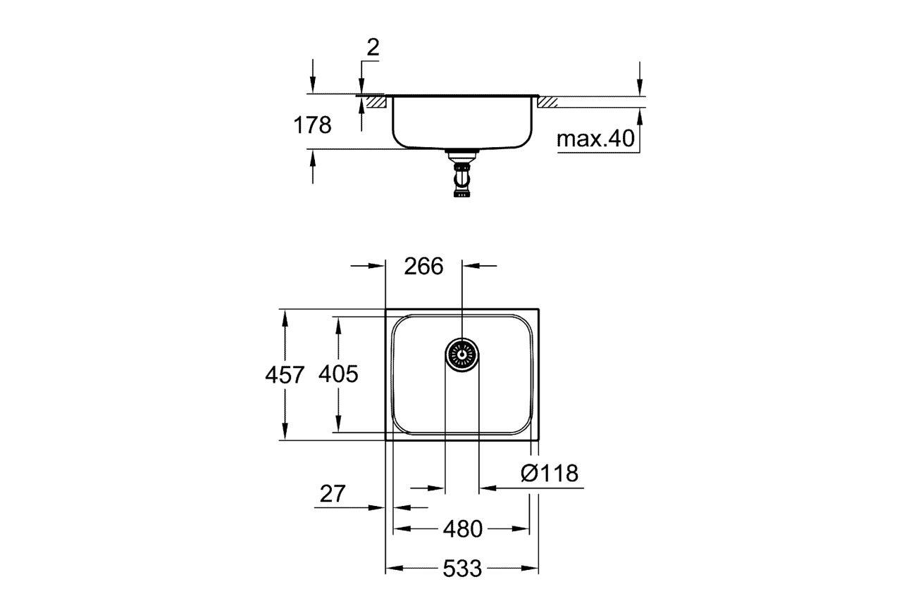 Мойка GROHE K200 60-S, 533 x 458 мм, оборачиваемая с одной чашей, нержавеющая сталь (31719SD0)