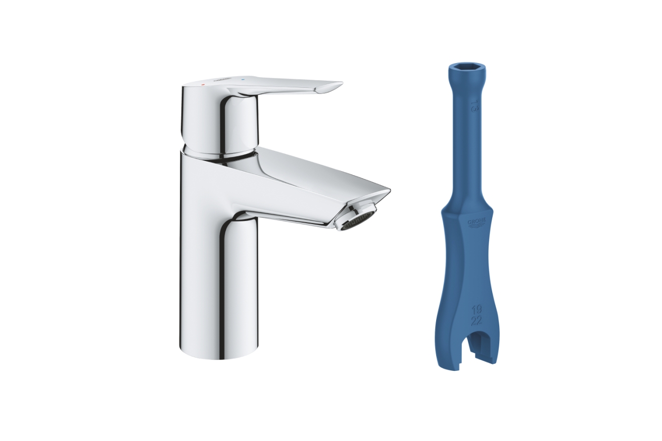 Смеситель для раковины GROHE Start QuickFix с нажимным донным клапаном, S-Size, хром (23551002)
