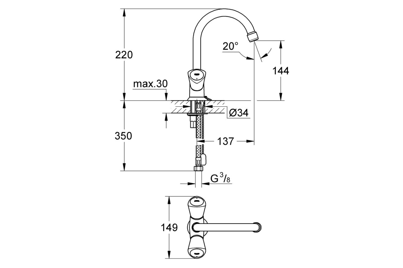 Смеситель для раковины GROHE Costa S, хром (21338001)