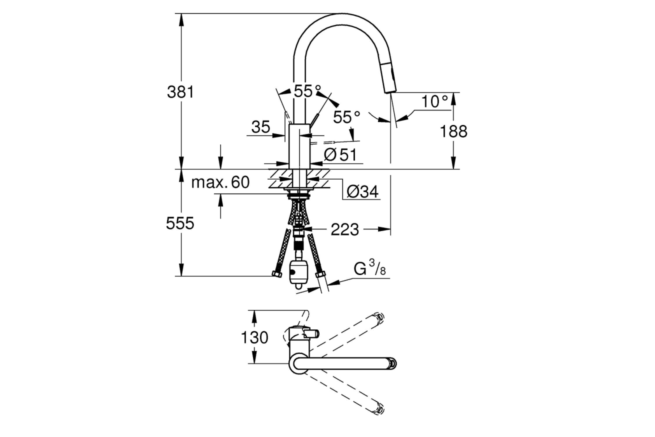 Смеситель для кухни GROHE Eurosmart Cosmopolitan, хром (31481001)