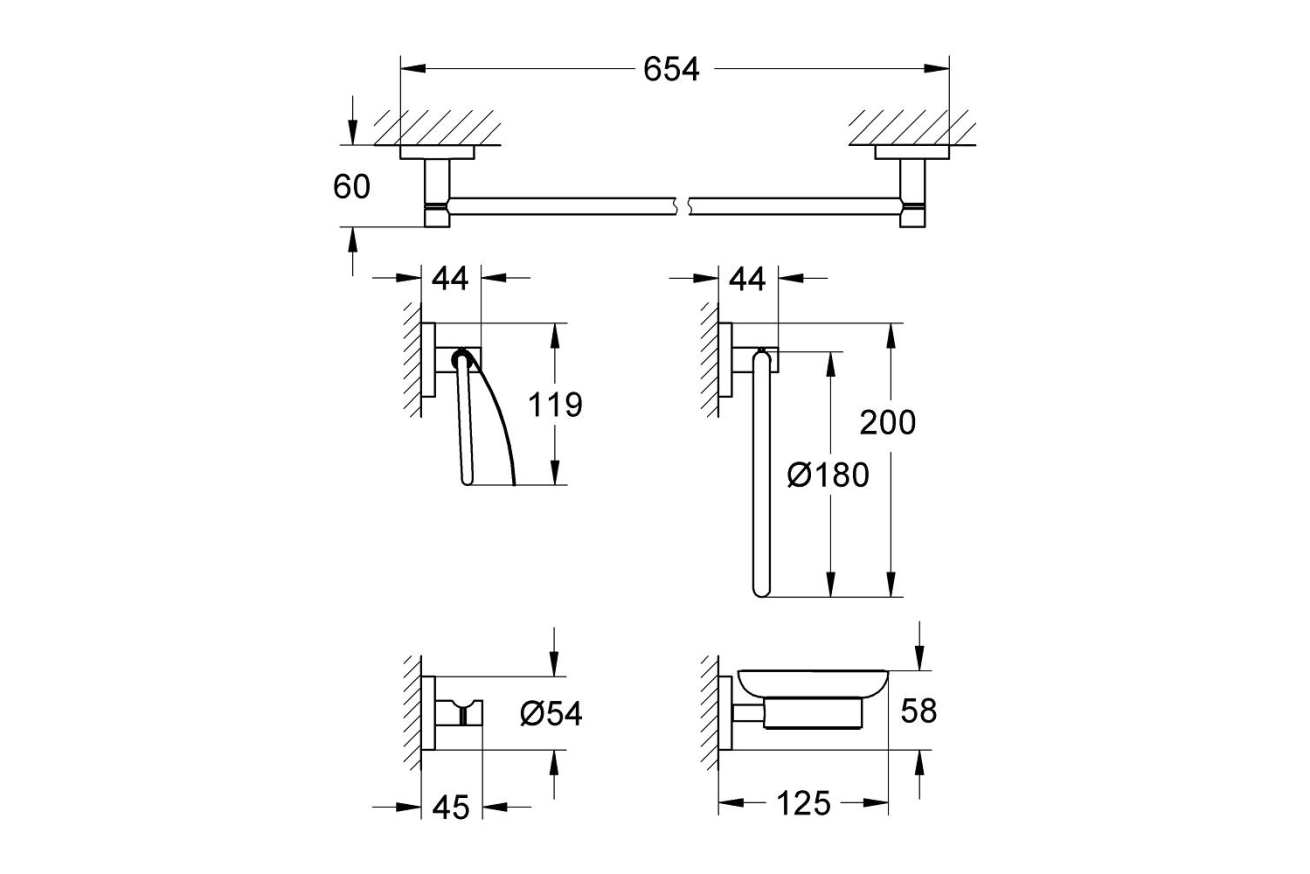 Набор аксессуаров 5 в 1, GROHE Essentials, хром, (40344001)