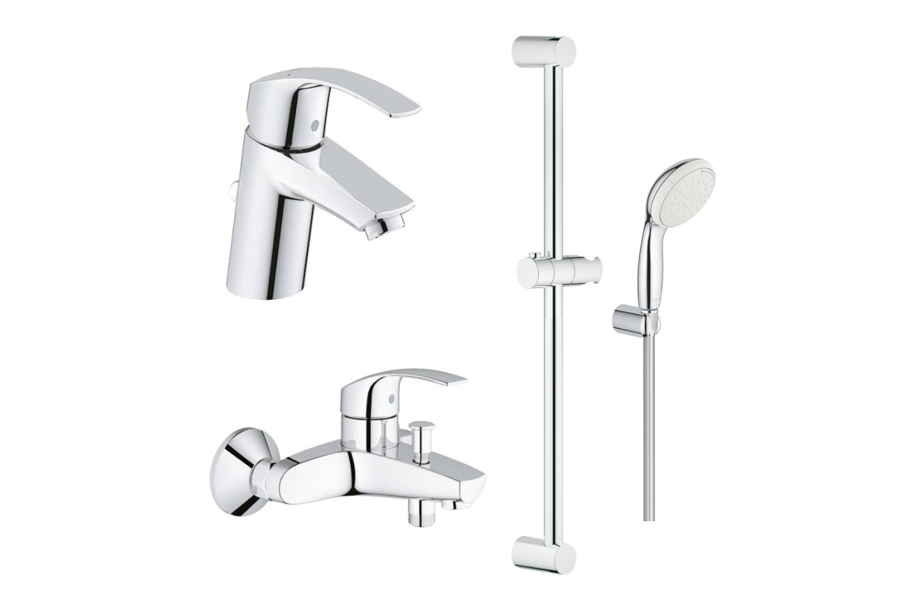 Комплект смесителей для ванной комнаты GROHE Eurosmart с душевым гарнитуром и дополнительным держателем, хром (NB0058)