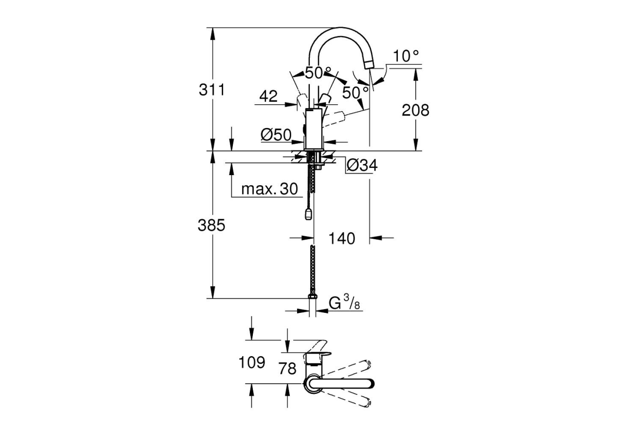 Смеситель для раковины GROHE Eurosmart, L-size, хром (23743003)