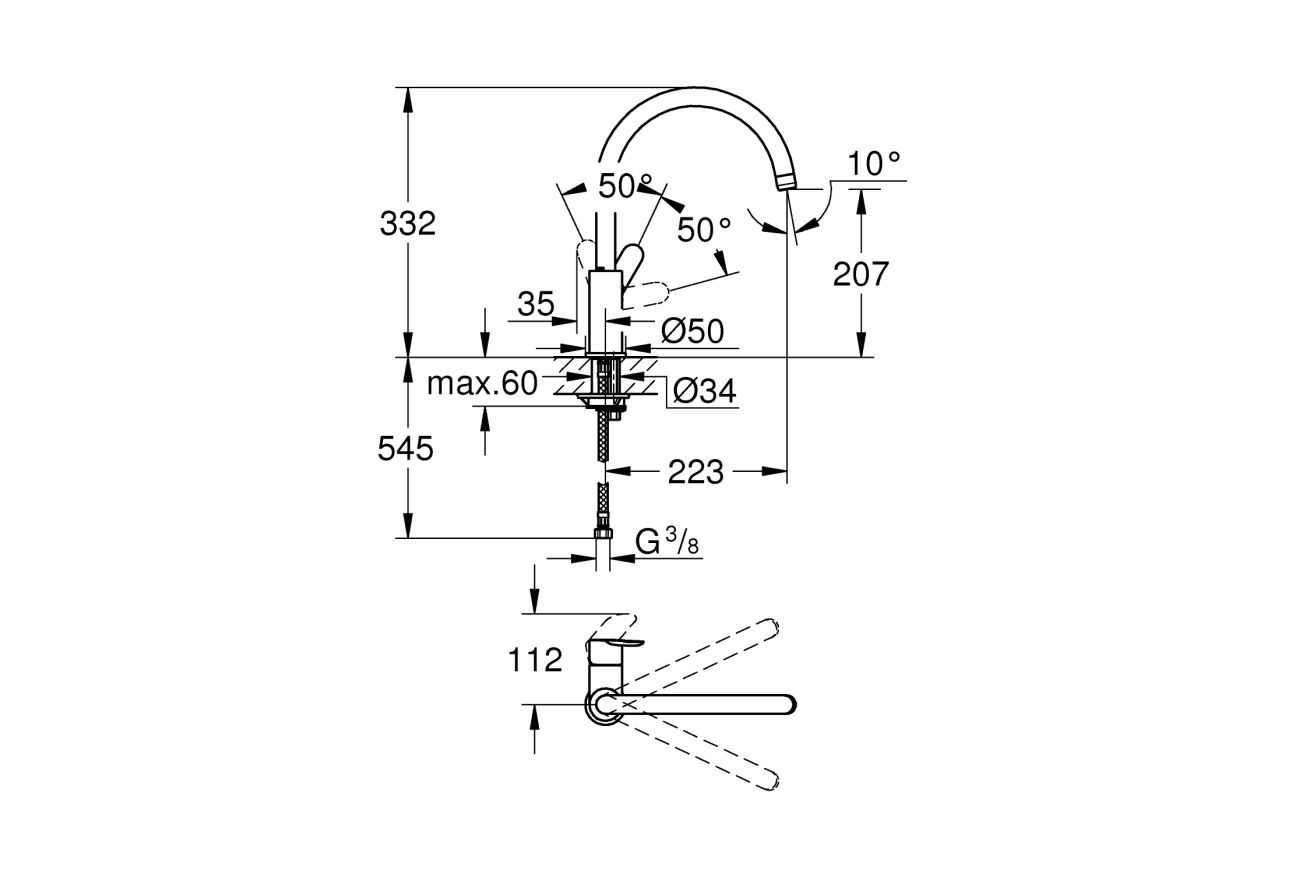 Смеситель для кухни GROHE BauEdge, хром (31367001)