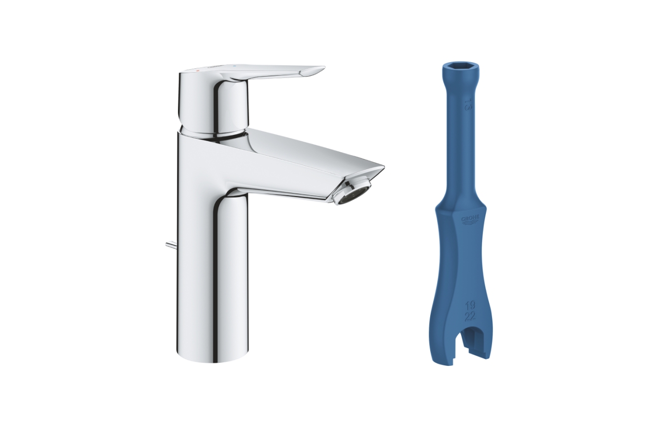 Смеситель для раковины однорычажный GROHE QuickFix Start с донным клапаном, M-Size, хром, (23552002)