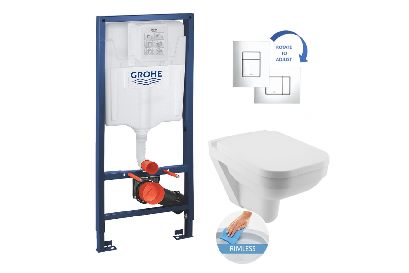 Комплект инсталляции GROHE Solido 4 в 1 с подвесным унитазом и сиденьем (39552000)