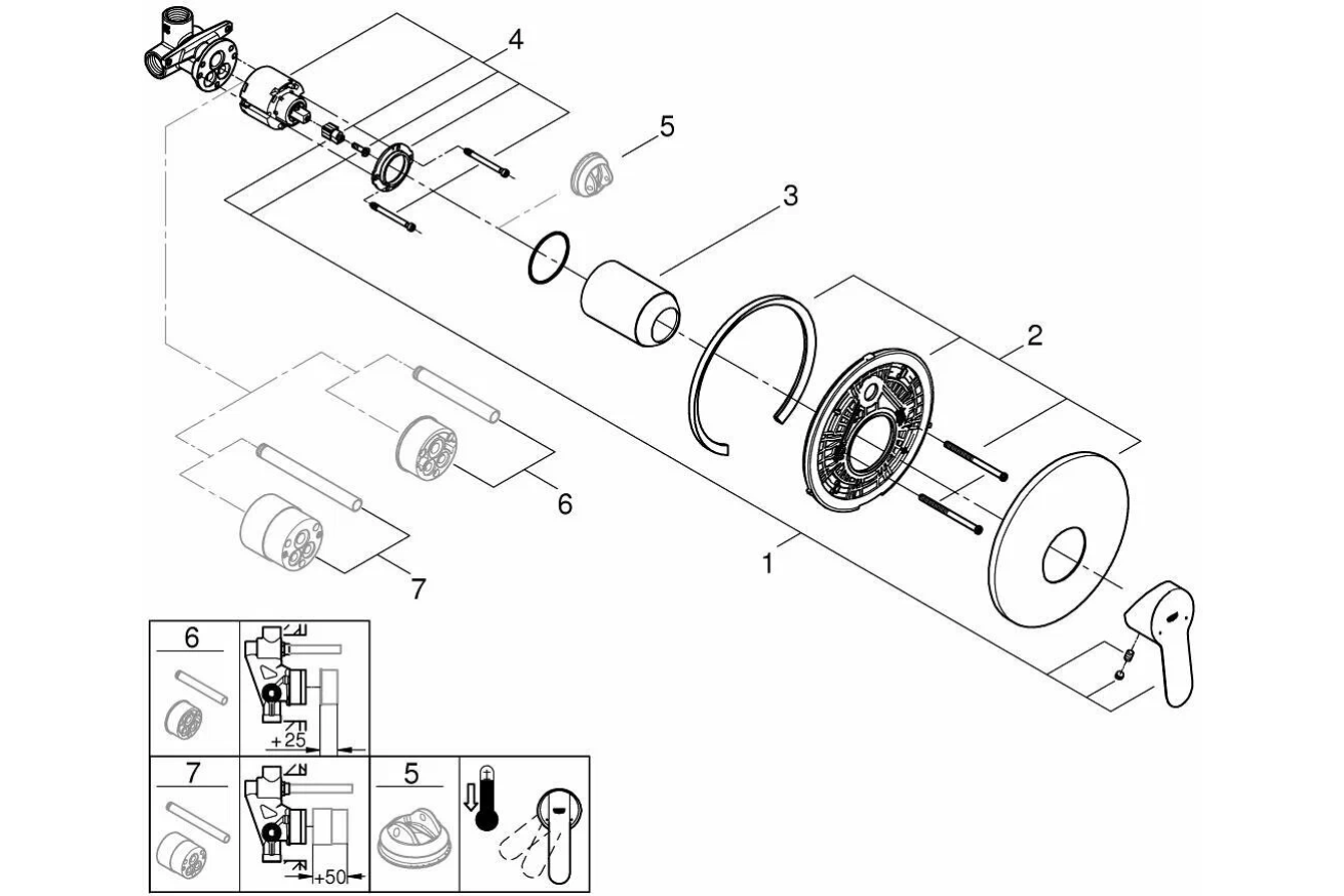 Смеситель для душа GROHE BauEdge в комплекте с монтажной частью, хром (29078000)