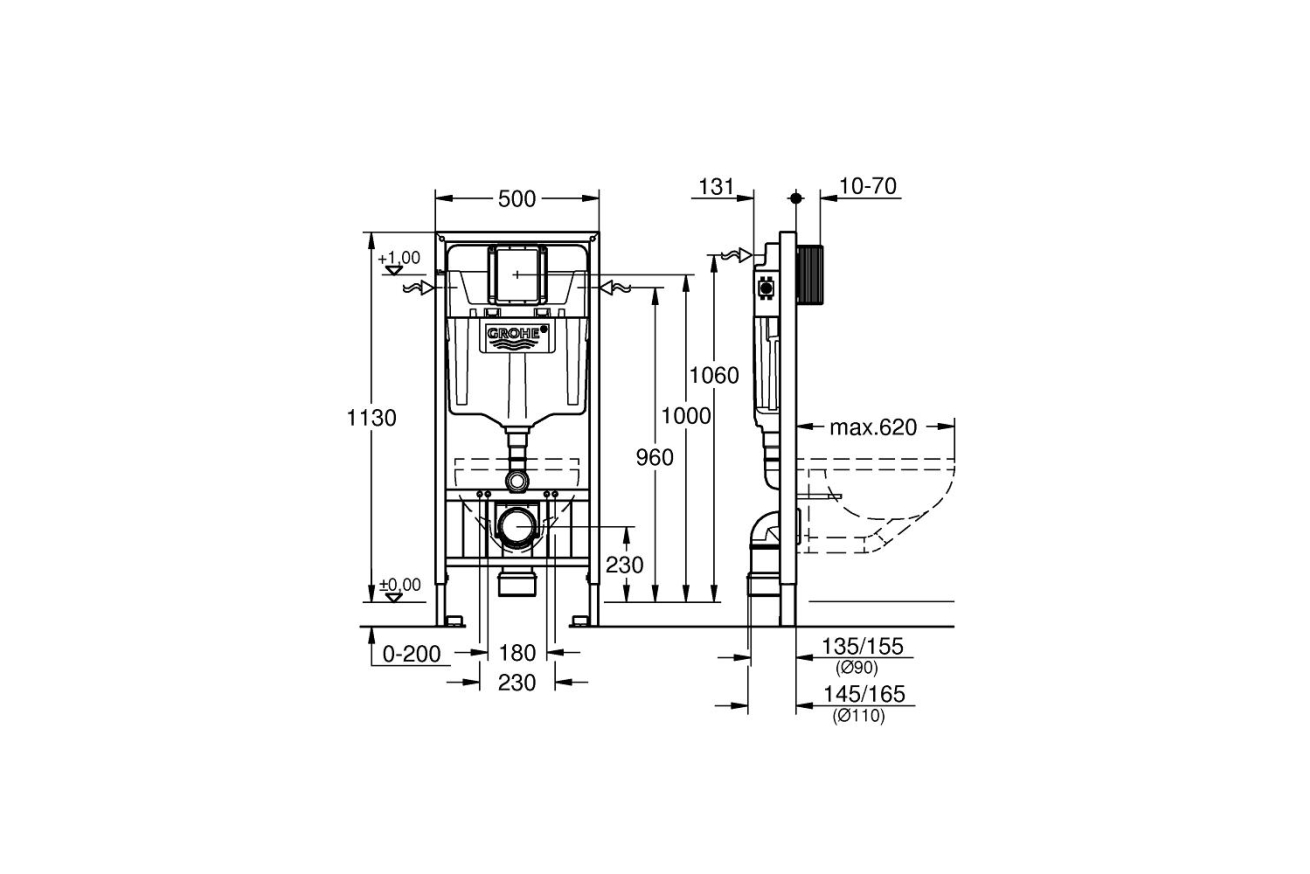 Система инсталляции для подвесного унитаза GROHE Rapid SL (38897000)
