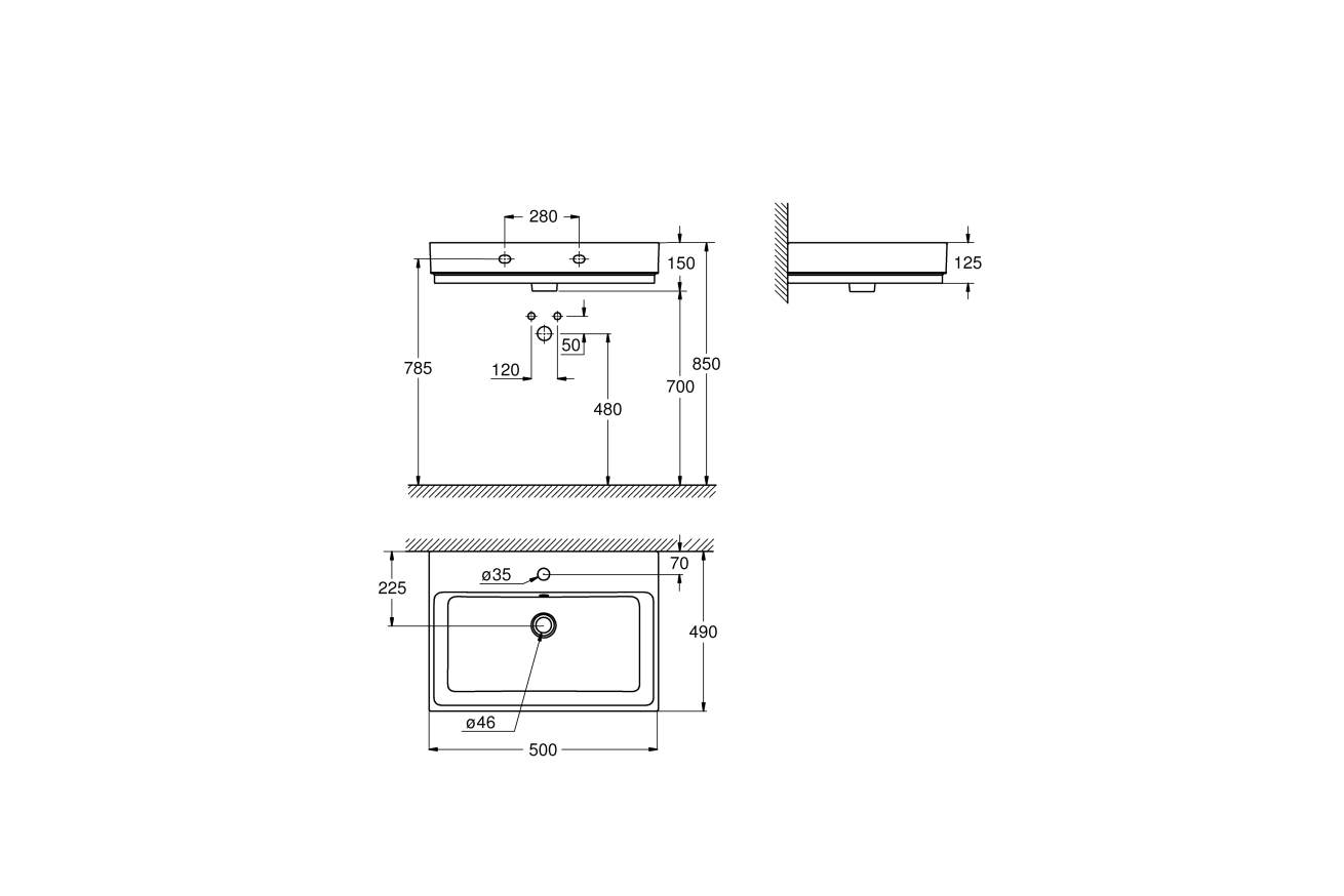 Раковина GROHE Cube Ceramic, подвесная 50 см, альпин-белый (3947400H)