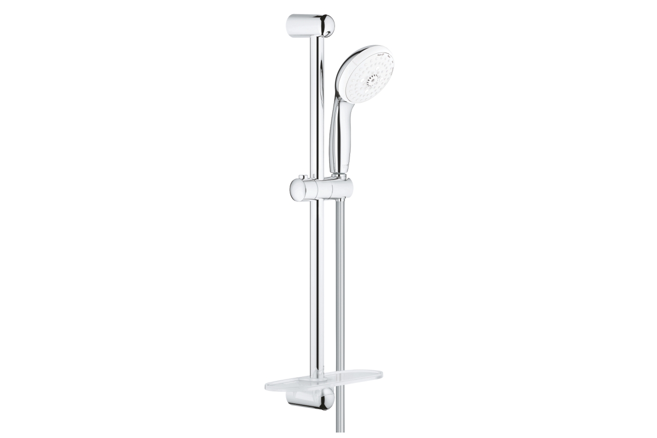 Душевой гарнитур GROHE New Tempesta 100 с мыльницей, 4 режима струи, душевая штанга 600 мм, 9,5 л/мин, хром (28593002)