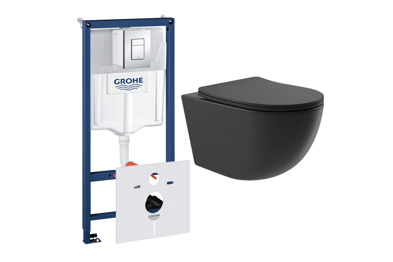 Комплект инсталляции GROHE Rapid SL 38775001 с унитазом Aqueduto OVO OVO0140 и сиденьем с микролифтом (NW0241)