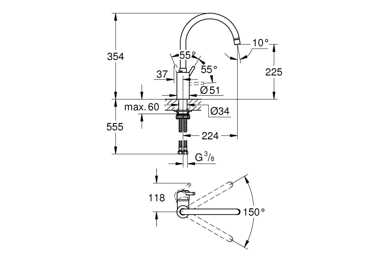 Смеситель для кухни GROHE Concetto, хром (32661003)