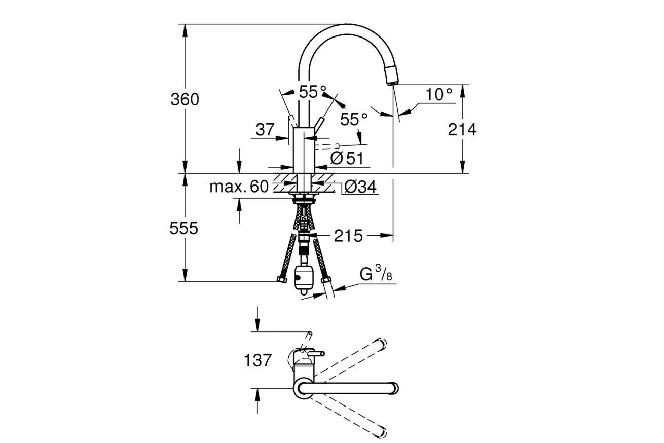 Смеситель для кухни GROHE Concetto с вытяжным изливом, хром (32663003)