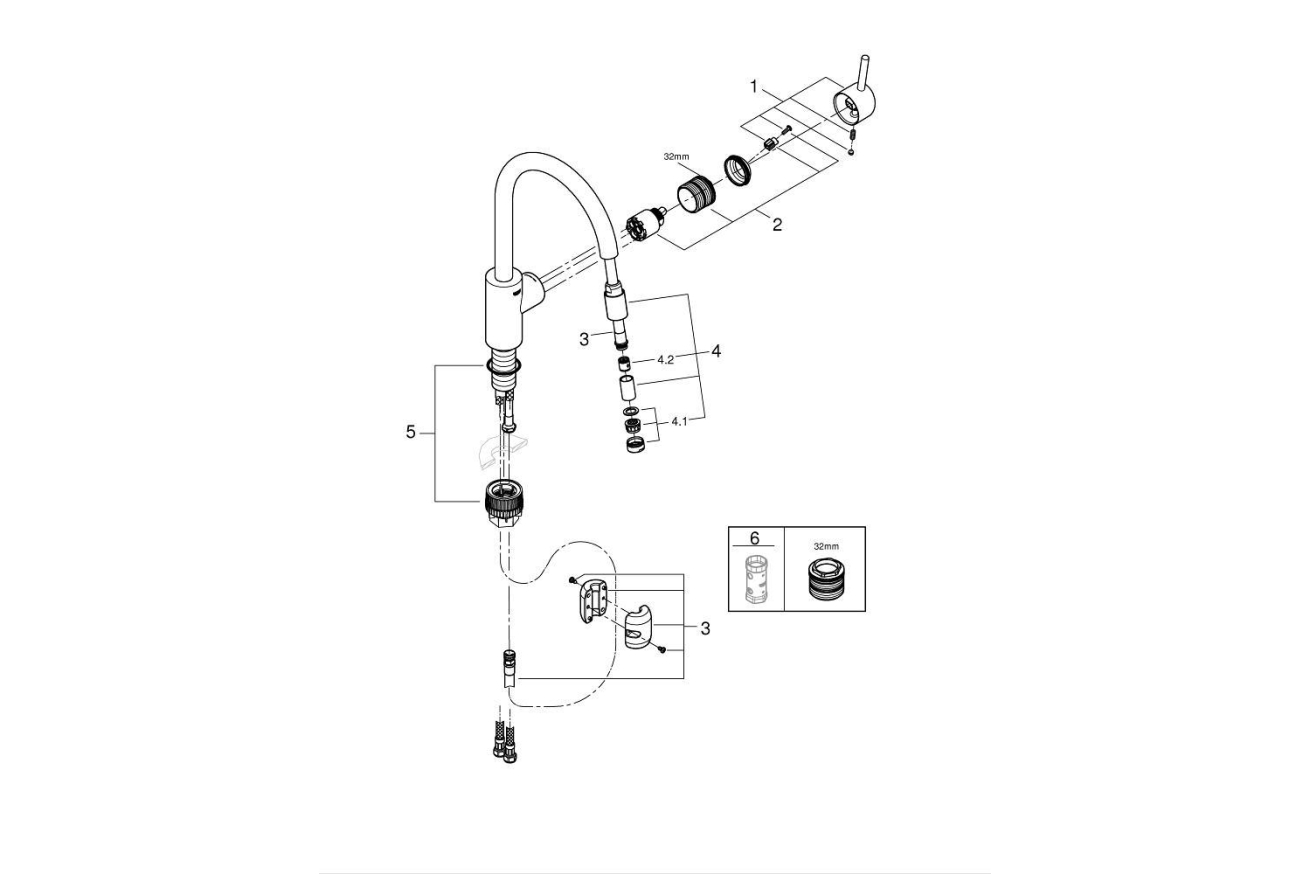 Смеситель для кухни GROHE Concetto с вытяжным изливом, хром (32663003)