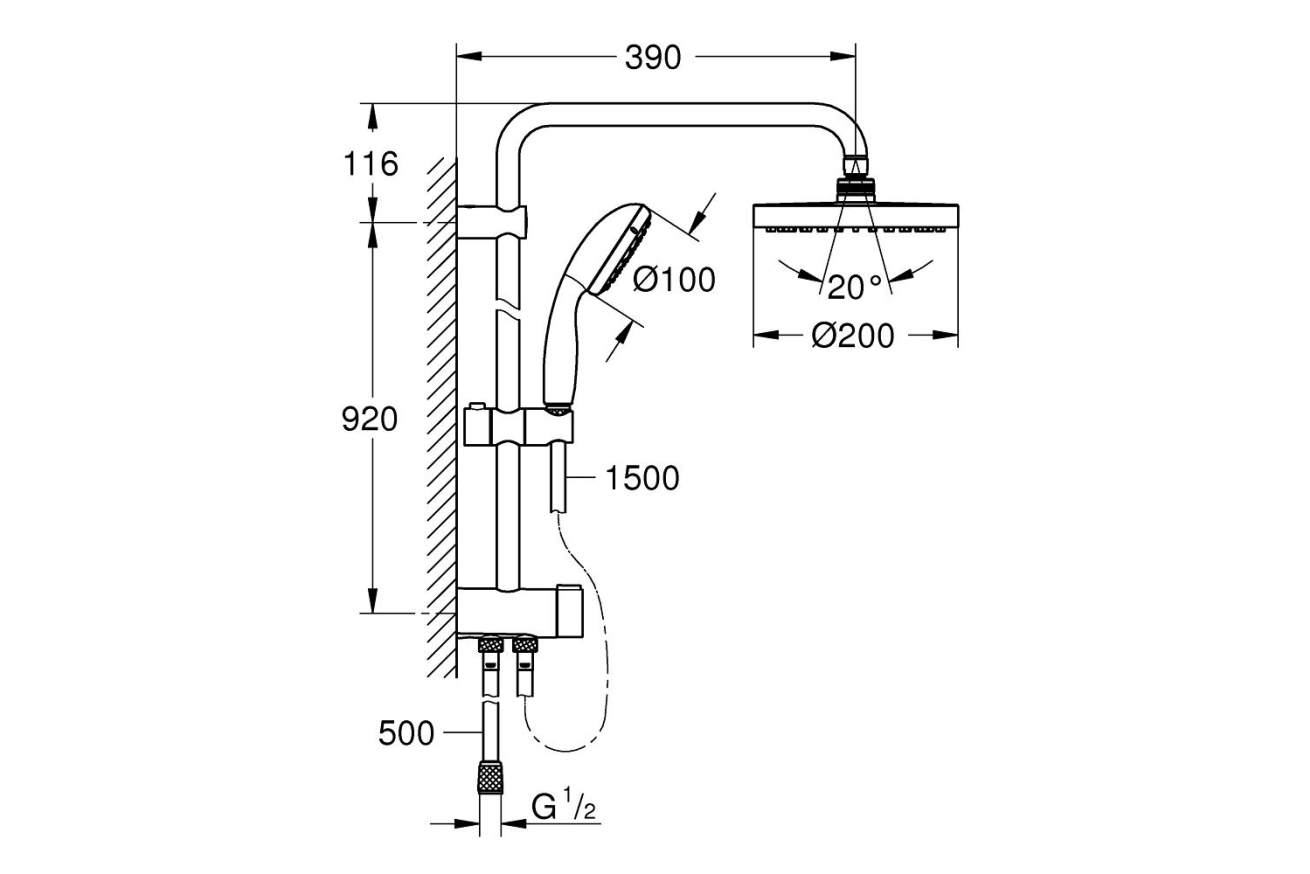 Душевая система GROHE New Tempesta Cosmopolitan 200 с переключателем потоков, хром (26452001)