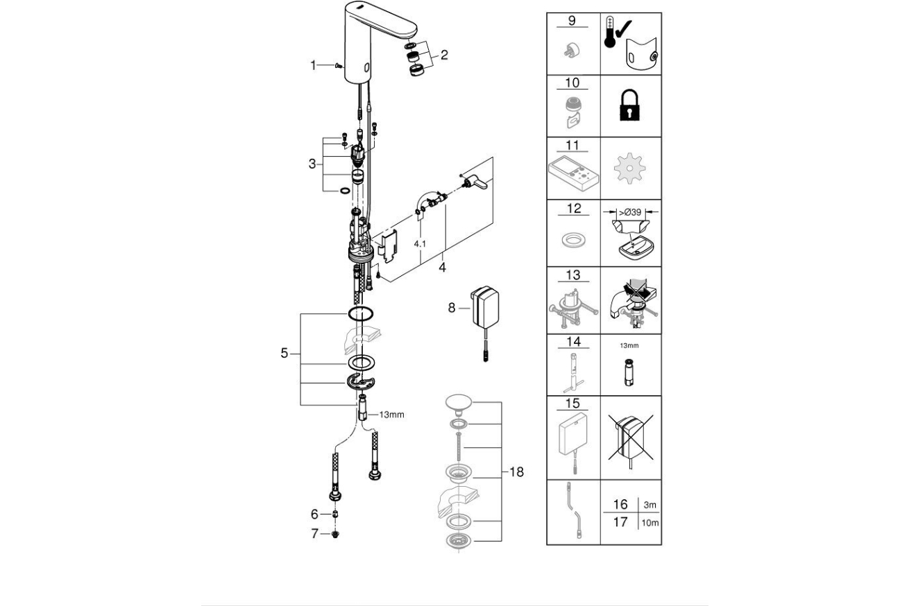 Смеситель для раковины GROHE Eurosmart Cosmopolitan E инфракрасный, L-size, хром (36421000)