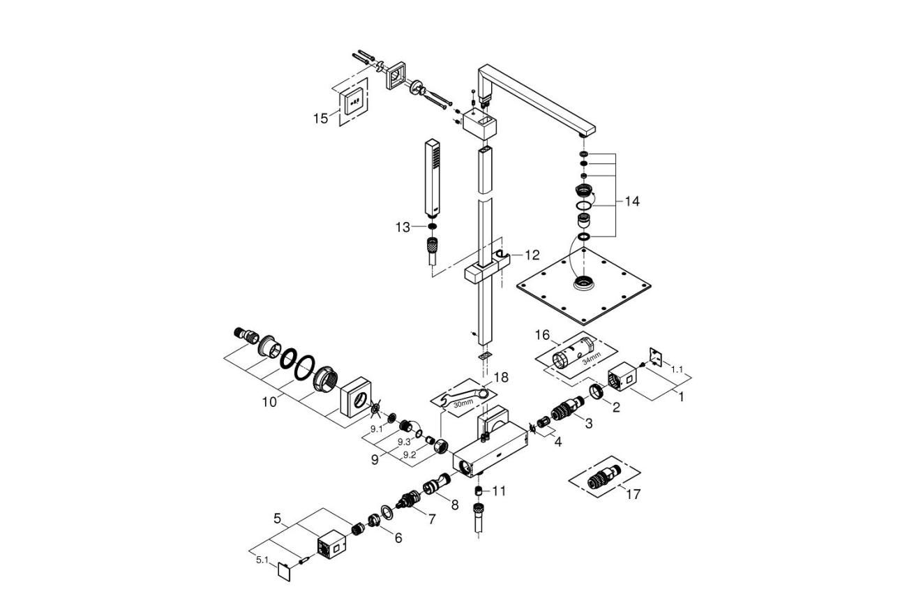 Душевая система GROHE Euphoria Cube System 230 с термостатом для душа, хром (26087000)