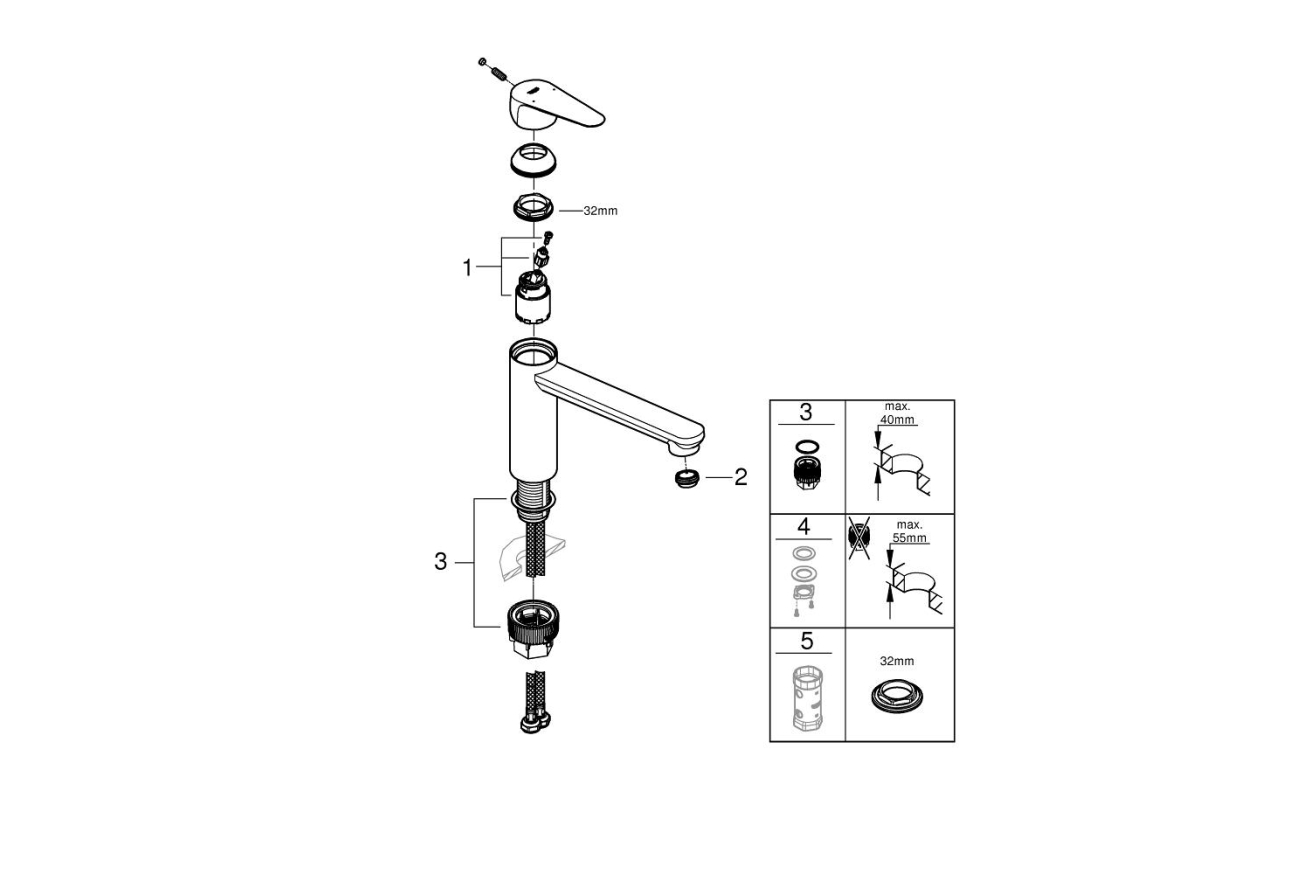 Смеситель для кухни GROHE BauCurve, хром (31715000)