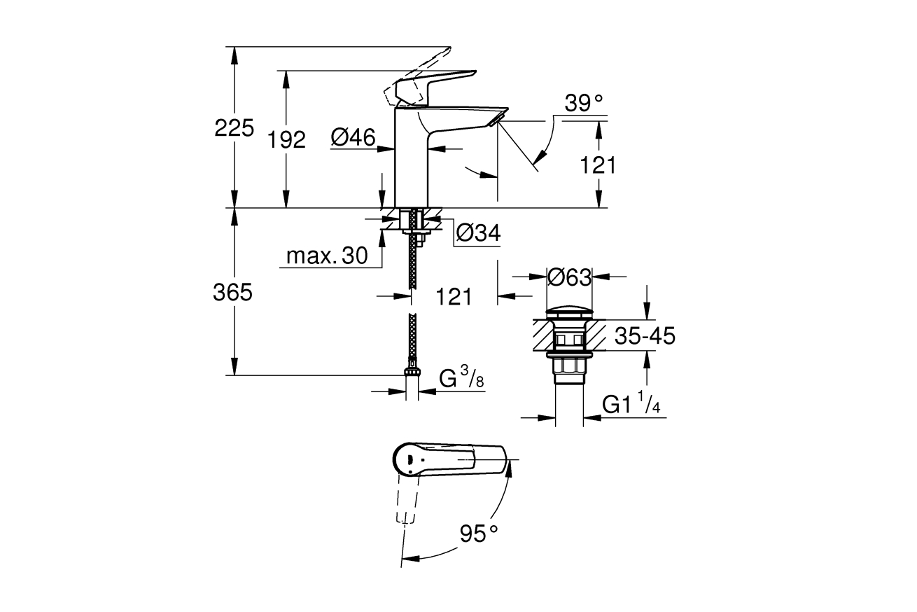 Смеситель для раковины GROHE Start QuickFix с нажимным донным клапаном, M-Size, хром (23746002)