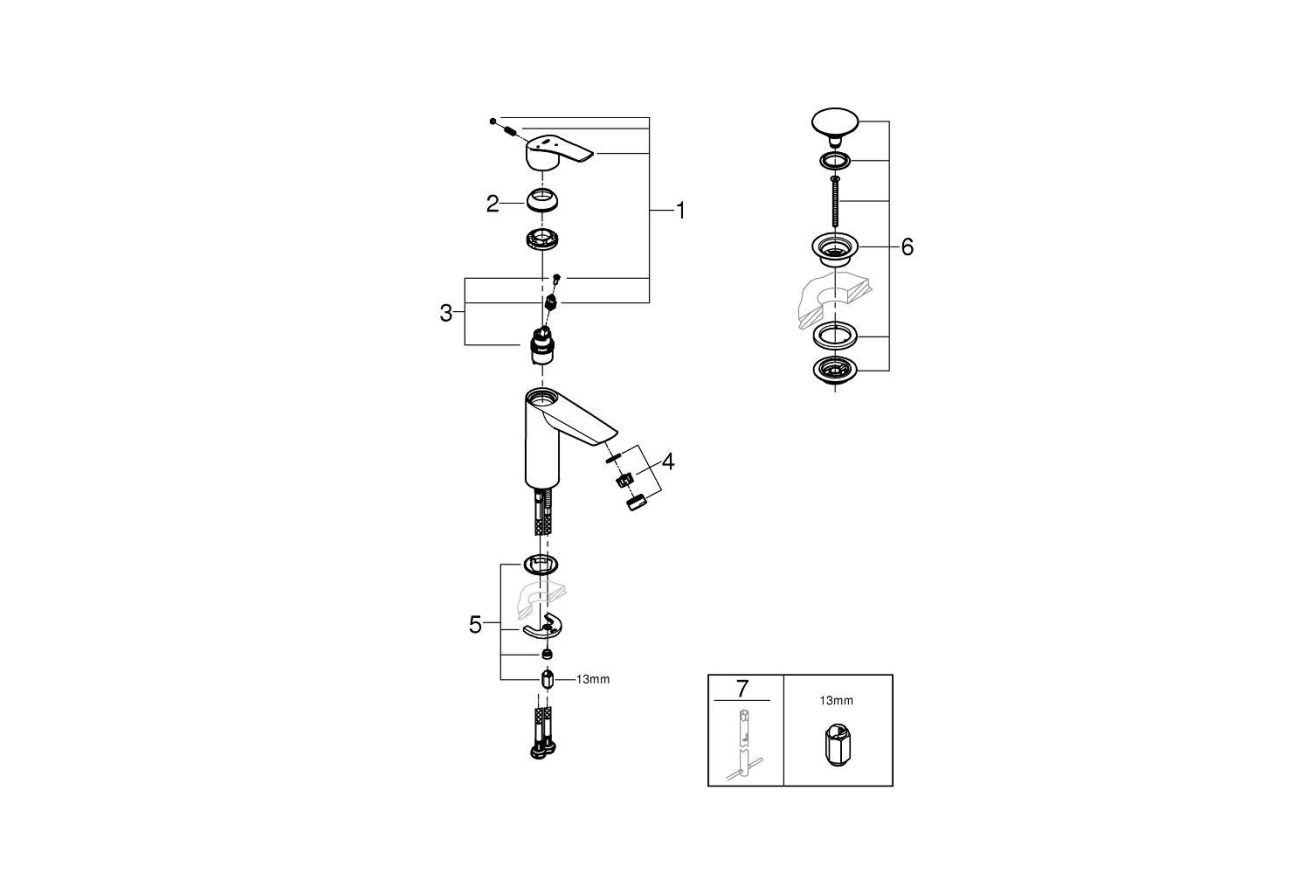 Смеситель для раковины GROHE Start QuickFix с нажимным донным клапаном, M-Size, хром (23746002)