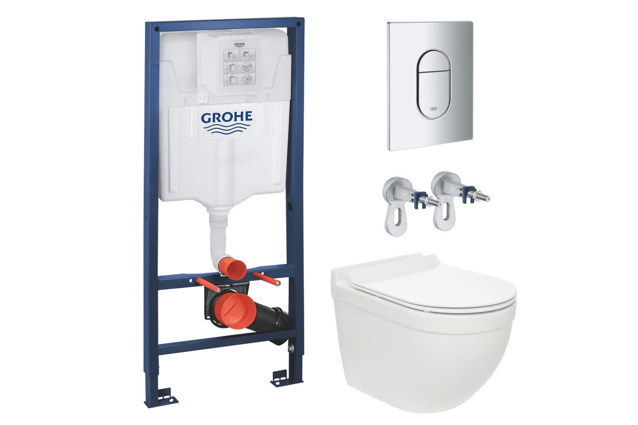 Комплект инсталляции GROHE Rapid SL NW0145/S с унитазом AQUAme AQM2010 и сиденьем с микролифтом, смыв Quiet (NW0277)