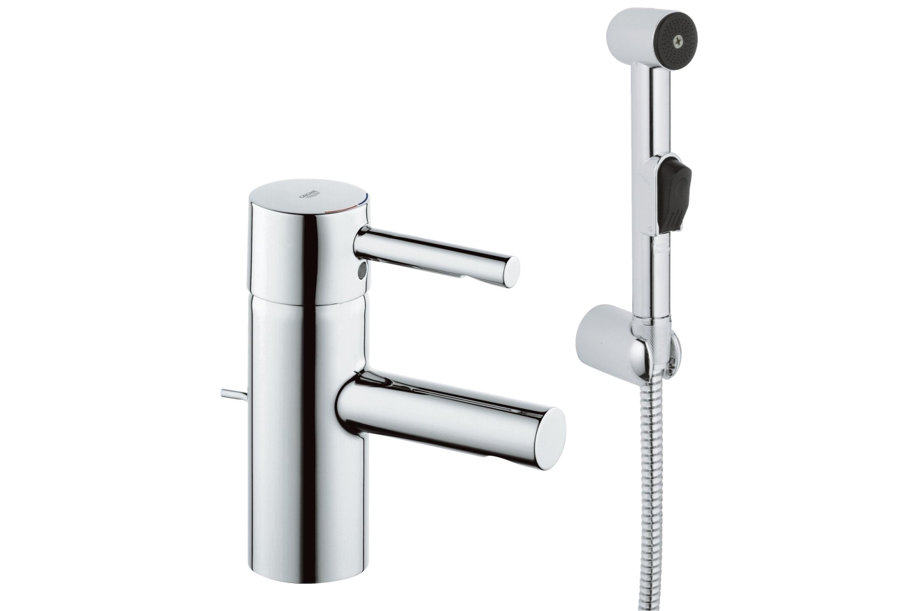 Смеситель для раковины GROHE Essence с донным клапаном и гигиеническим душем, S-size, хром (32535000)