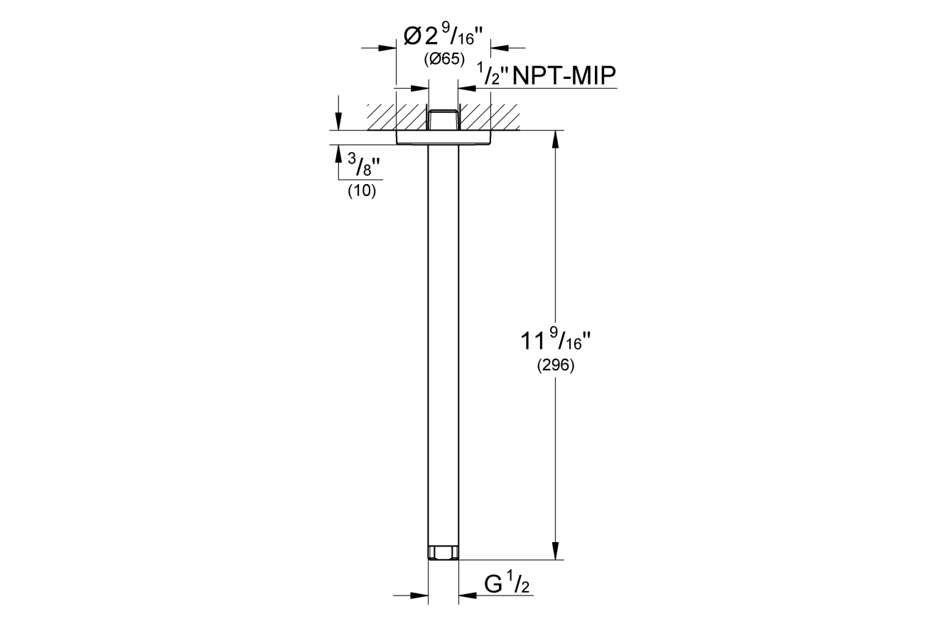 Душевой кронштейн потолочный GROHE Rainshower, 296 мм, хром (28492000)