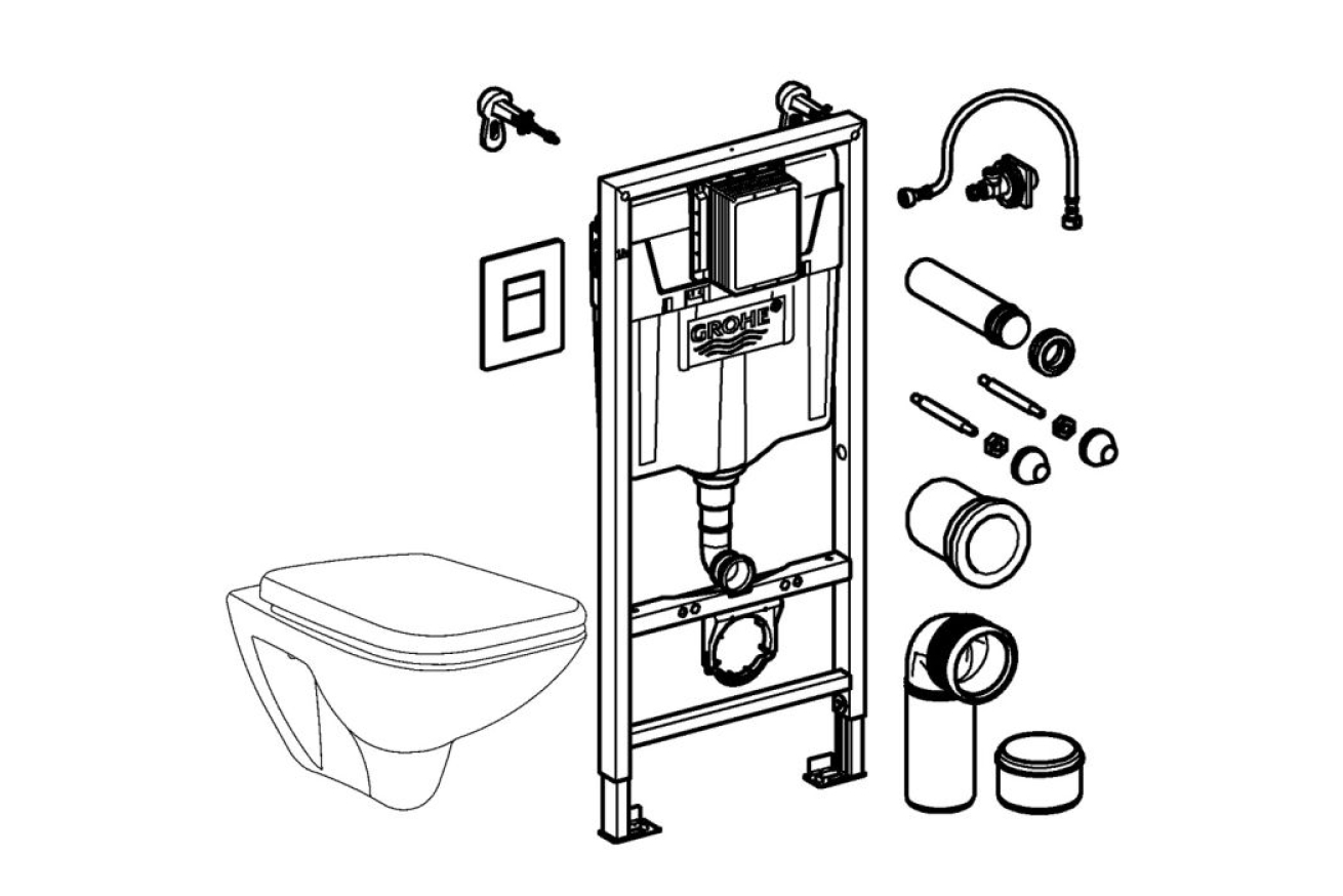 Комплект инсталляции GROHE Solido 4 в 1 с подвесным унитазом Lecico и сиденьем (39467000)