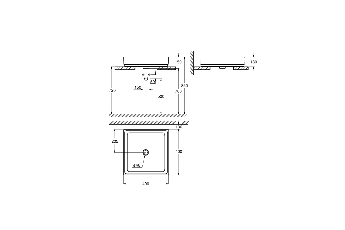 Раковина GROHE Cube Ceramic, свободностоящая, без перелива 40 см, альпин-белый (3948200H)