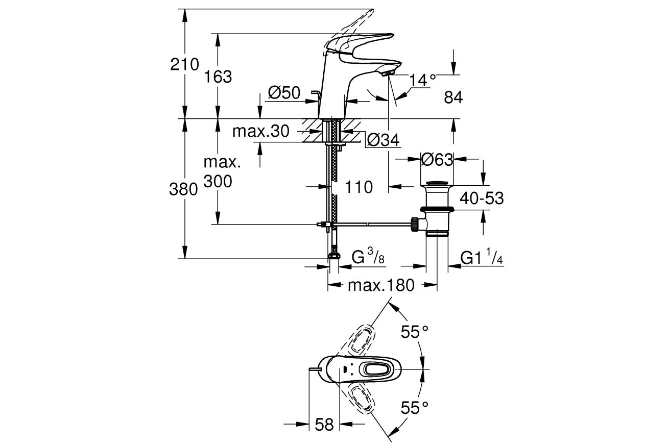 Смеситель для раковины GROHE Eurostyle, S-size, хром (23564003)
