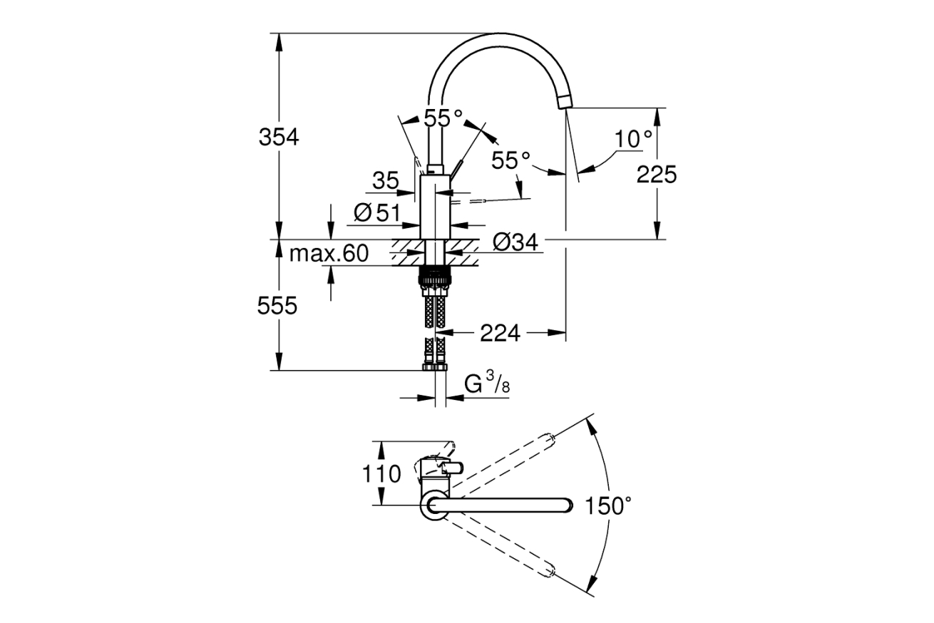 Смеситель для кухни GROHE Eurosmart Cosmopolitan, хром (32843002)