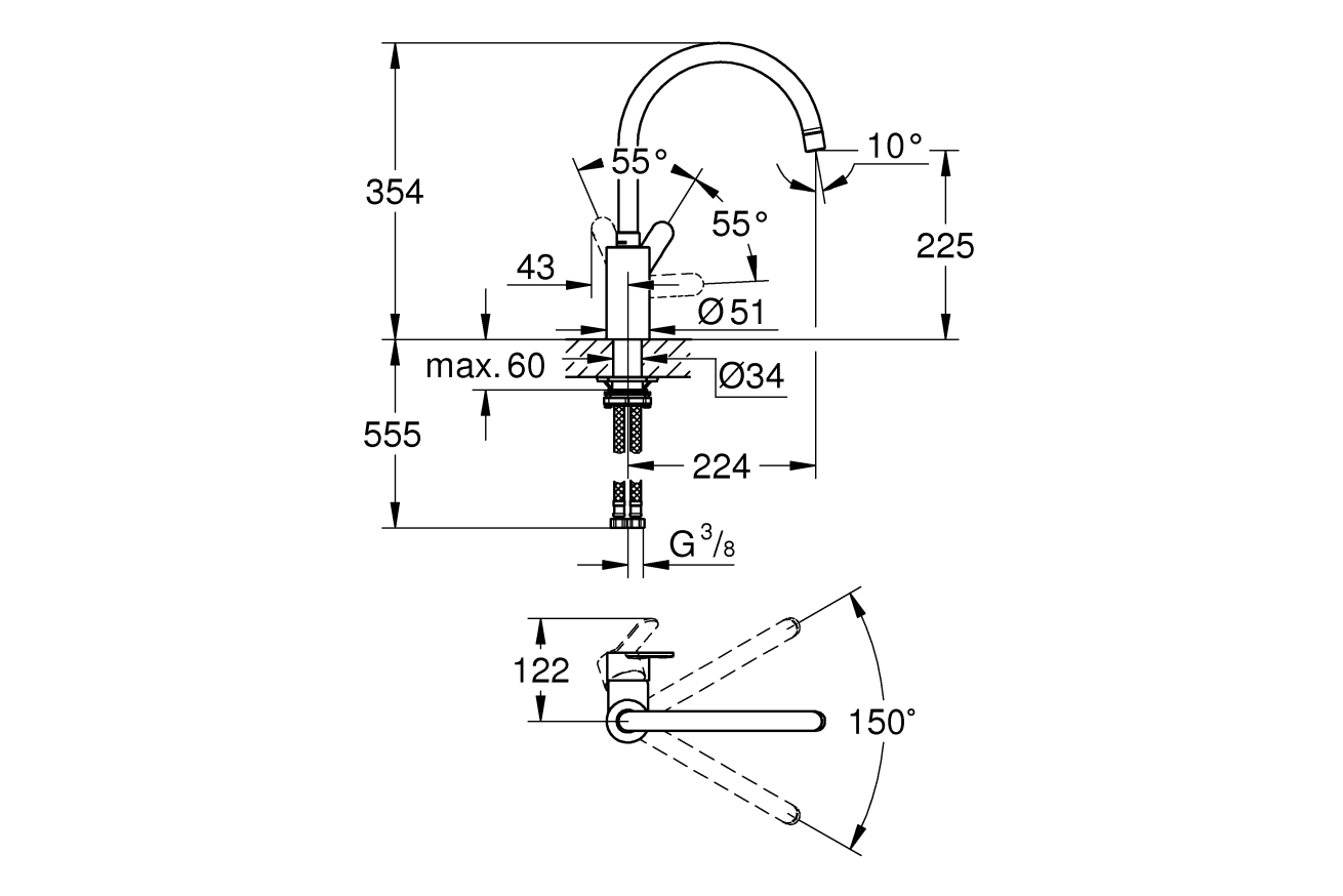 Смеситель для кухни GROHE Eurostyle Cosmopolitan, хром (33975004)